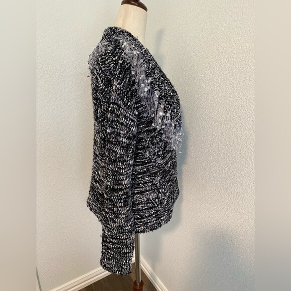 Jeune Jeunessee wool blend designer silver black sweater fringe ribbon detail S - Picture 5 of 10
